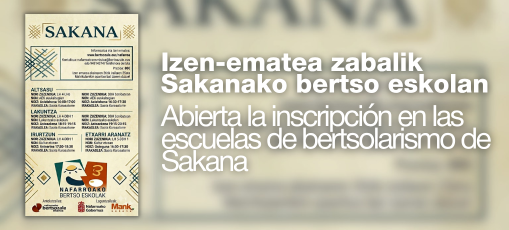 Sakanako bertso eskoletan izena emateko epea zabalik Sakanako bertso eskoletan izena emateko epea zabalik